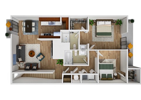 Floor plan for 2 beds, 2 baths, 1175 sqft